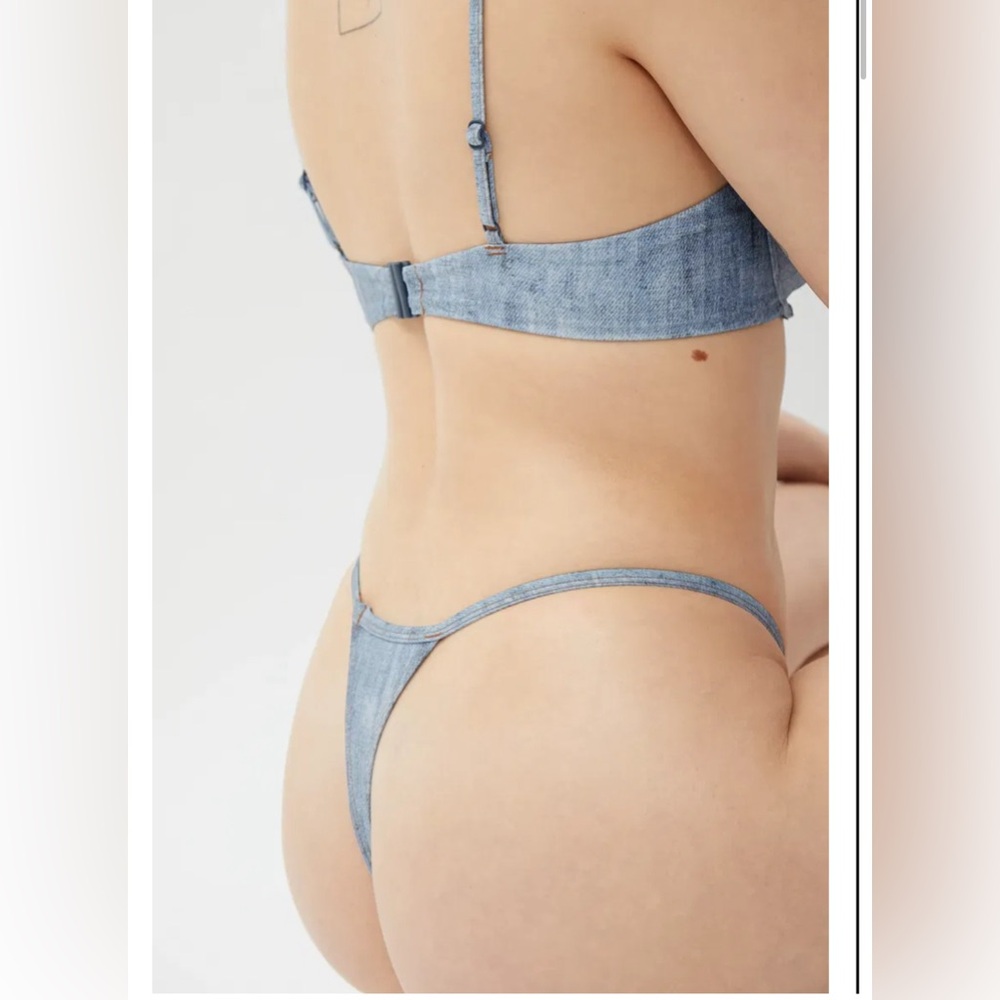 NWOT WEEKDAY Denim Print Bikini Thong XS